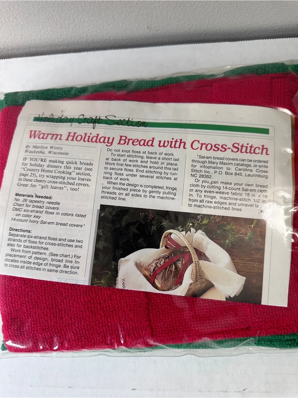 VTG Warm Holiday Bread with Cross Stitch Marilyn Wittry Kit New Sealed